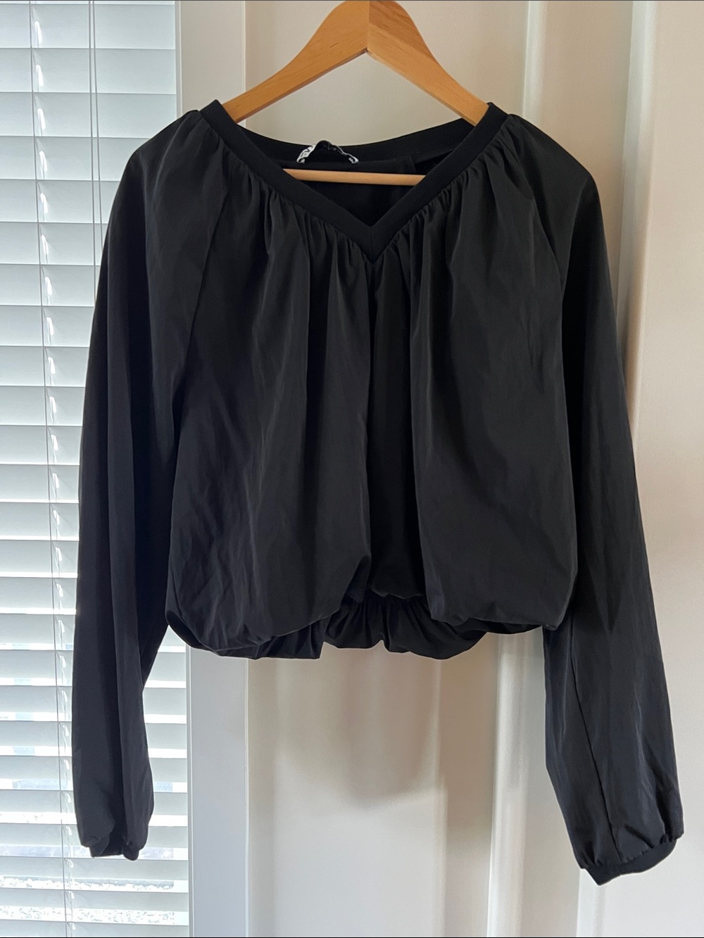 Zara Black V-Neck Gathered Bomber Jacket